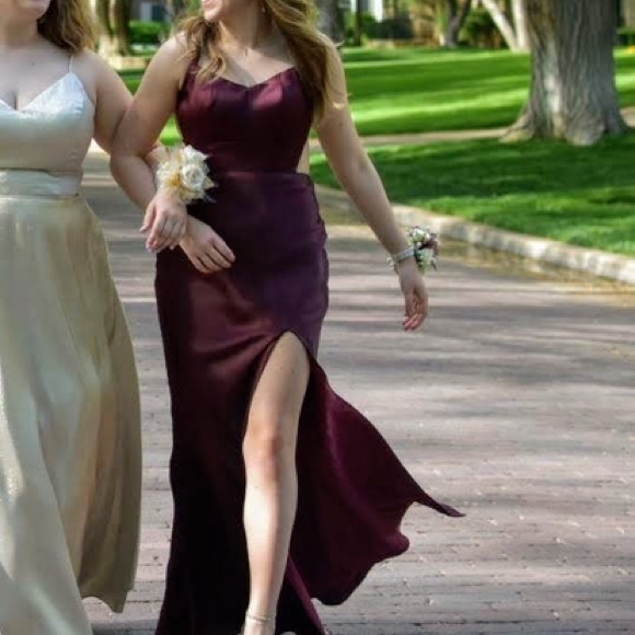 Abbi Vonn by La Femme Strappy back dress in wine—free shipping! - Picture 1 of 6